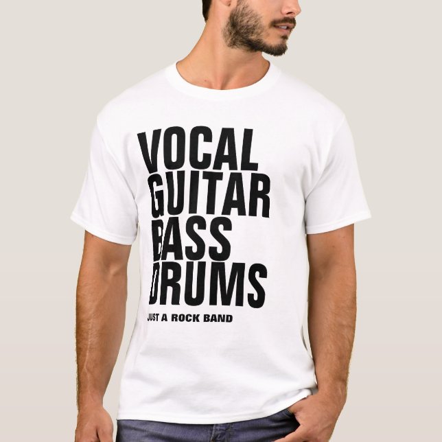 Camiseta vocal, violão, baixo, tambores... rock (Frente)