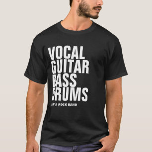 Camiseta vocal, violão, baixo, tambores... rock
