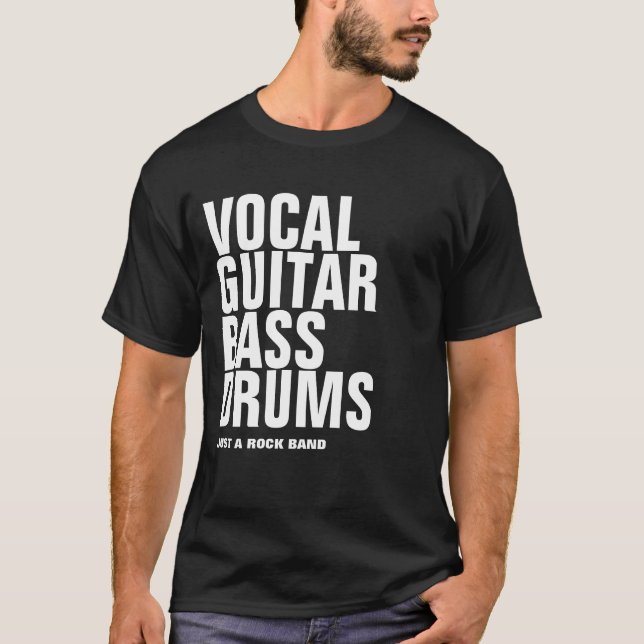 Camiseta vocal, violão, baixo, tambores... rock (Frente)