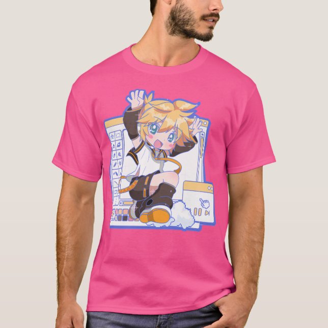 Camiseta Vocaloide Windows Versão Azul Kagamine Len (Frente)