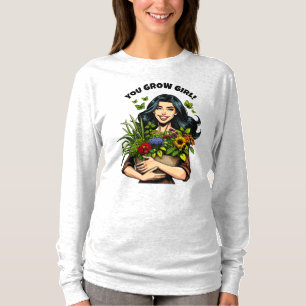 Camiseta Você Cresce Garota   Amantes De Plantas Retro Funn
