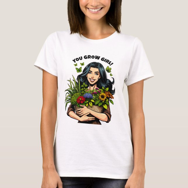 Camiseta Você Cresce Garota | Amantes De Plantas Retro Funn (Frente)