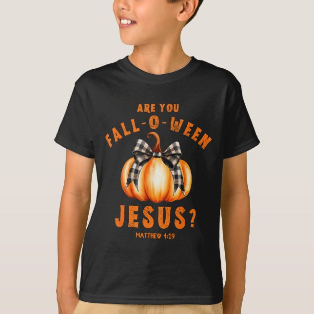 Camiseta Você é Fall-o-ween Jesus Mateus 4-19 Halloween P (Frente)