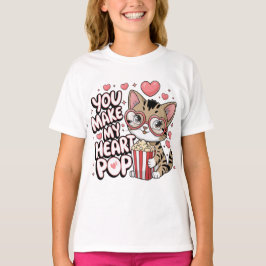 Camiseta Você Faz Meu Coração Estourar Design de Gato Fofo