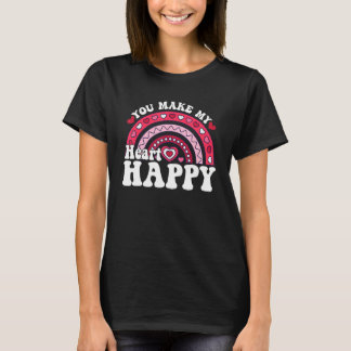 Camiseta Você Faz Meu Coração Feliz Coração Arco-Íris Dia d