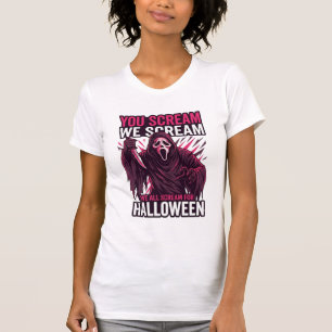 Camiseta Você Grita Nós Halloween Ghostface Faca Sangrenta