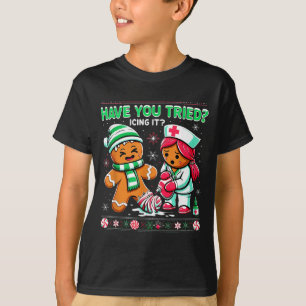 Camiseta Você já tentou gelar Gingerbread Icu Nurse Chri