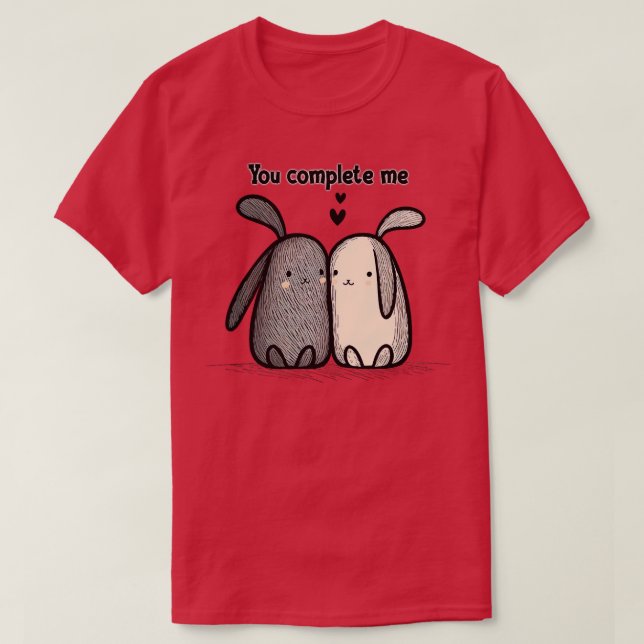 Camiseta Você me completa coelhinhos bonitos apaixonados (Frente do Design)