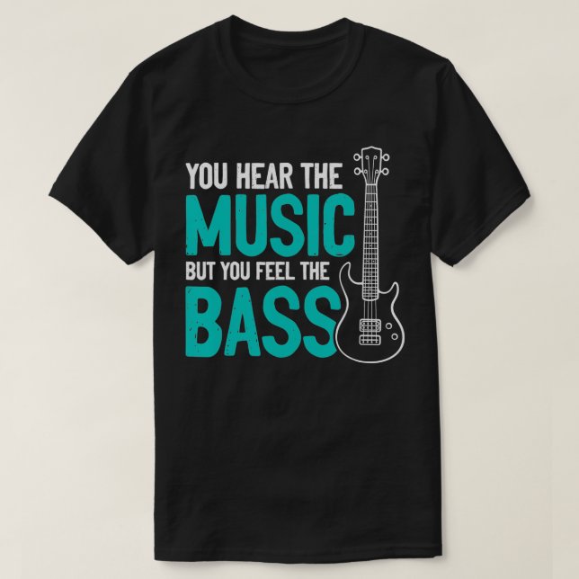 Camiseta Você Ouve A Música, Mas Sente O Bass Guitar Pl (Frente do Design)