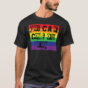 Camiseta Você Pode Sair Agora Orgulho gay Rainbow Word Desi