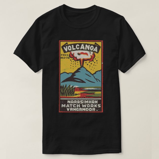 Camiseta Volcano Vintage Indian Matchbox Art (Frente do Design)