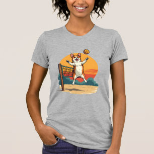 Camiseta Volei Corgi Vintage Ilustração Vetorial Pôr do Sol