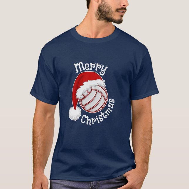 Camiseta Voleibol com Santa hat impressão de Natal Engraçad (Frente)