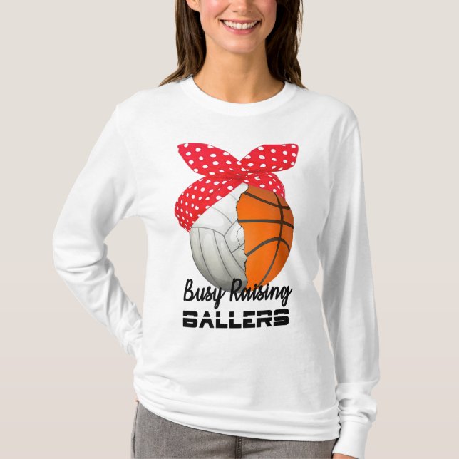 Camiseta Voleibol de basquete de Raising Ballers para Mamãe (Frente)