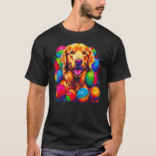 Camiseta Voleibol de Cachorro Retriever Dourado Arte (Frente)