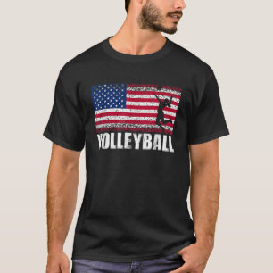 Camiseta Voleibol Esporte EUA Retro-americano Flag Volleyba