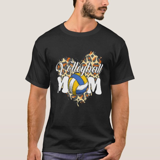 Camiseta Voleibol Mãe Leopardo Jogo Cardíaco Cheer Mãe Mo (Frente)