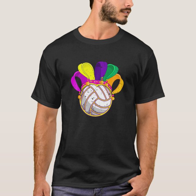 Camiseta Voleibol Mardi Gras Hat Festa Engraçado (Frente)