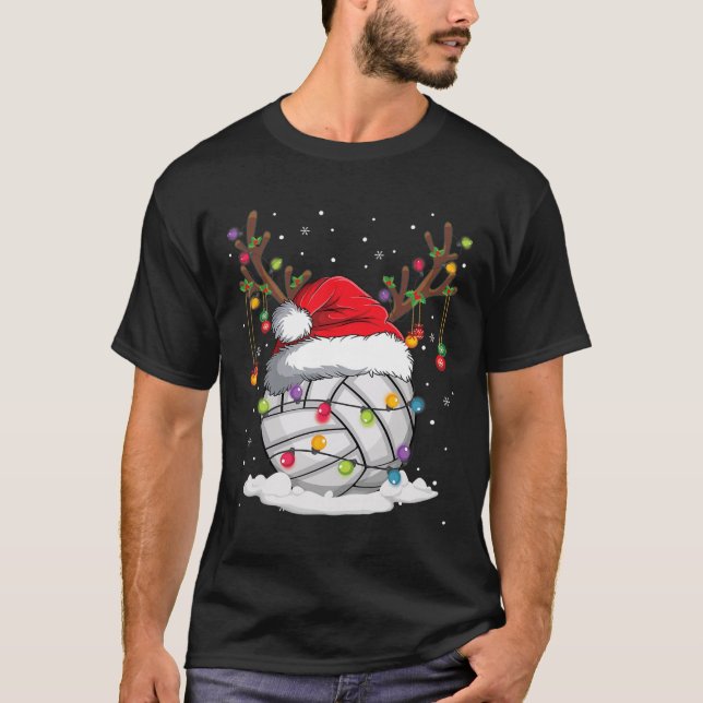 Camiseta Voleibol Santa Hat Reindee de Natal Diversão (Frente)