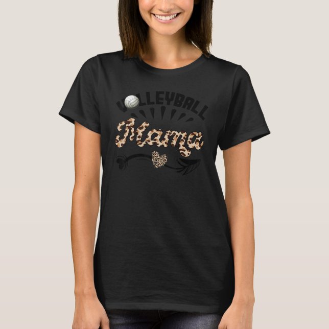 Camiseta Volleyball Mama Leopard  Ball Mom Mother's Day (Frente)