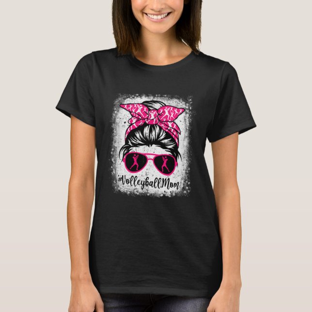 Camiseta Volleyball Mom Leopard Messy Bun Sport  Mother's D (Frente)