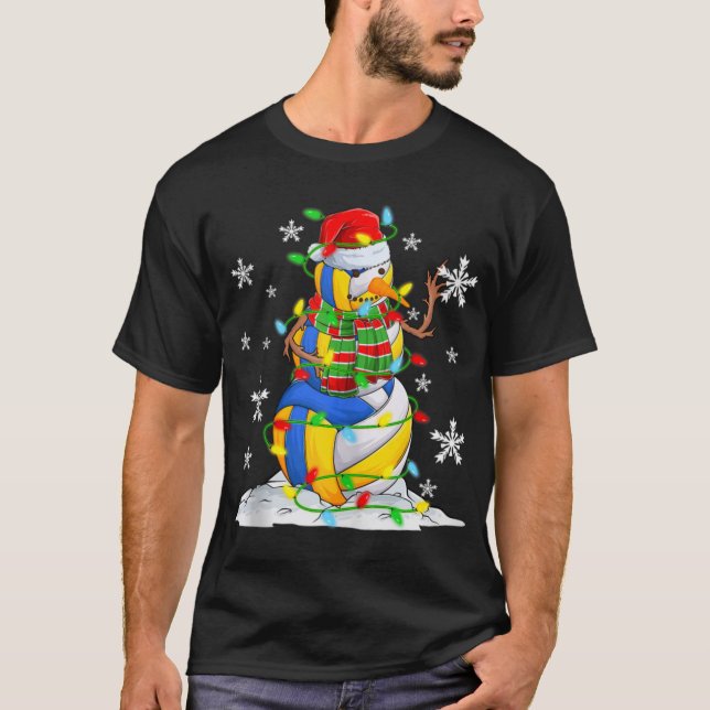 Camiseta Volleyball Snowman Christmas Tree Lights Xma  (Frente)