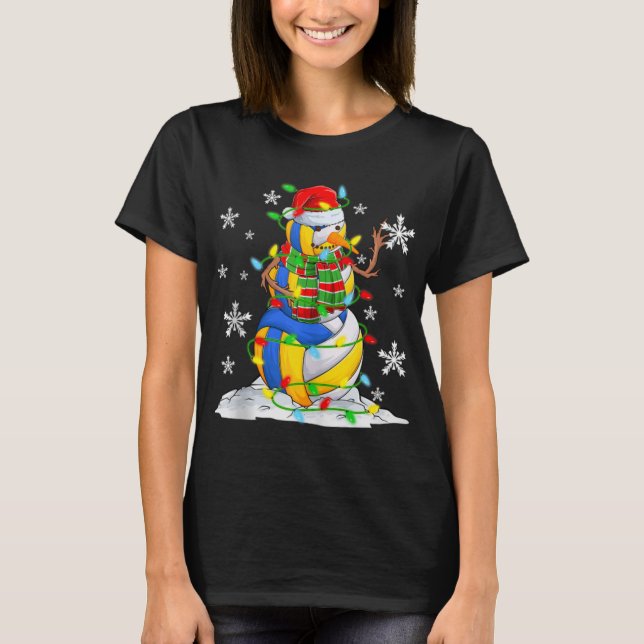 Camiseta Volleyball Snowman Christmas Tree Lights Xma  (Frente)