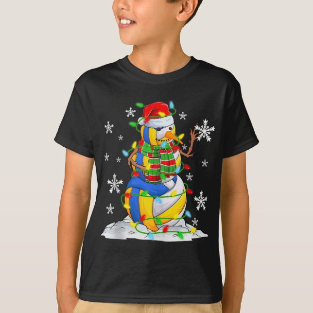Camiseta Volleyball Snowman Christmas Tree Lights Xma  (Frente)