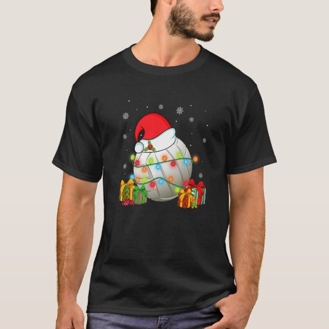 Camiseta Volleyball Sports Christmas Santa Hat Xmas Lights  (Frente)