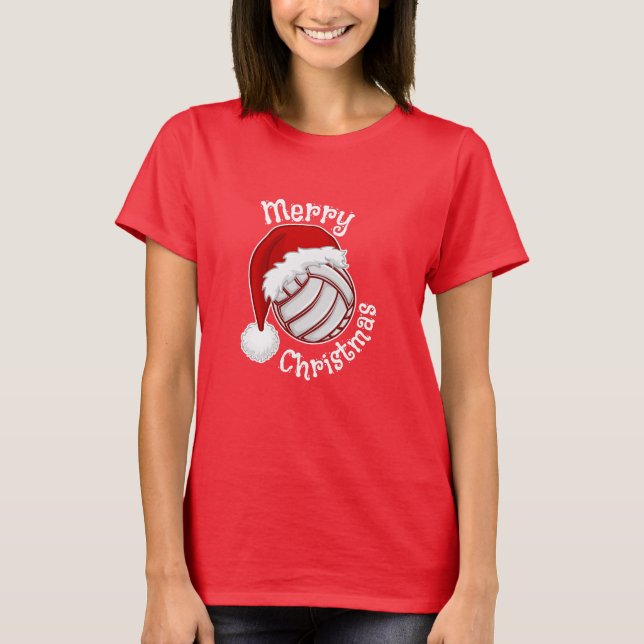 Camiseta Volleyball with Santa hat Funny Christmas print (Frente)