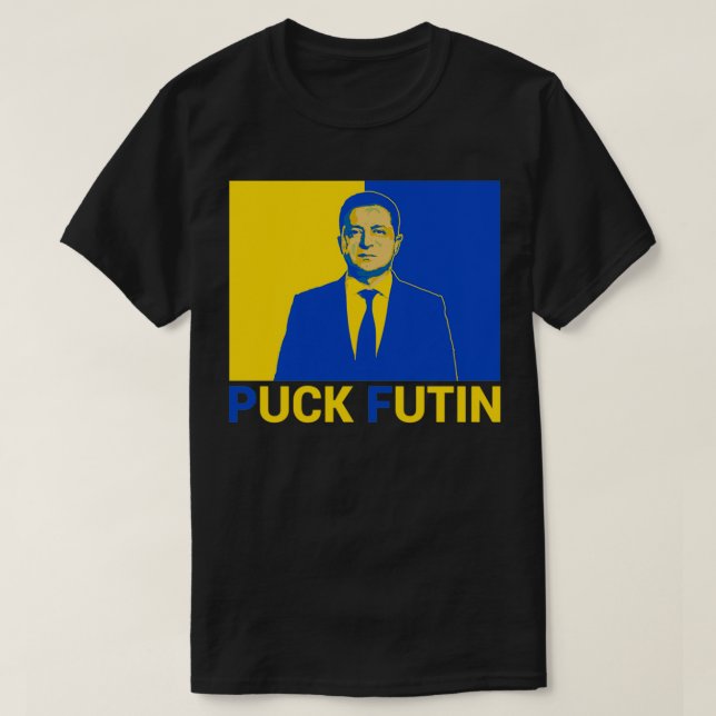Camiseta Volodymyr Zelensky Puck Futin Suporte à Ucrânia Uk (Frente do Design)