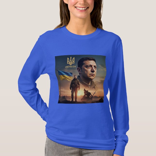 Camiseta Volodymyr Zelenskyy Presidente da Ucrânia Mulheres (Frente)