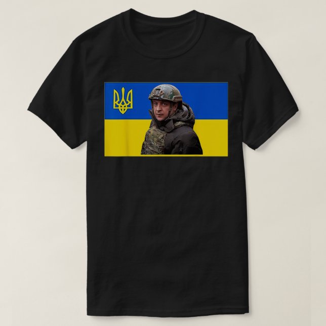 Camiseta Volodymyr Zelenskyy Presidente Ucrânia Bandeira (Frente do Design)