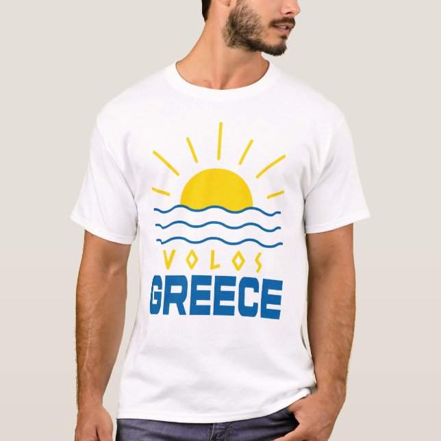 Camiseta Volos Grécia Sol e Ondas Marítimas Branco (Frente)