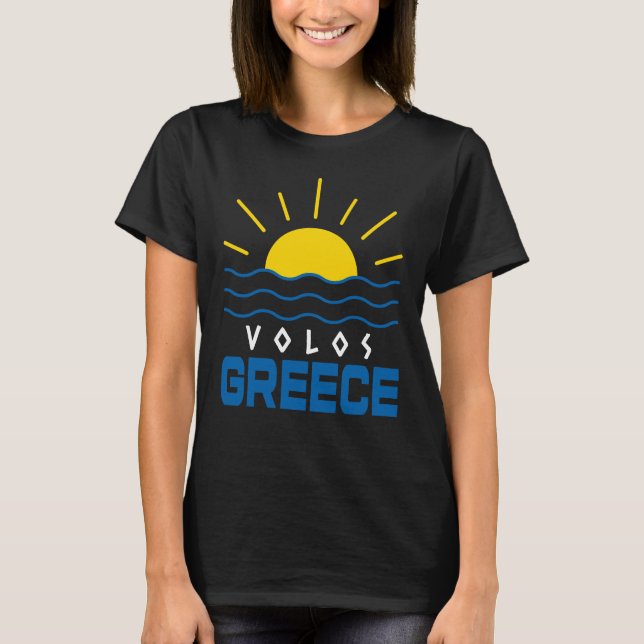 Camiseta Volos Grécia Sol e Ondas Marítimas Mulheres (Frente)