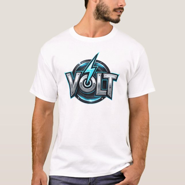 Camiseta VOLT - Logotipo futurístico inspirado no poder (Frente)