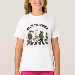 Camiseta Voltando à Escola Amigos Animais Cruzando a Estrad