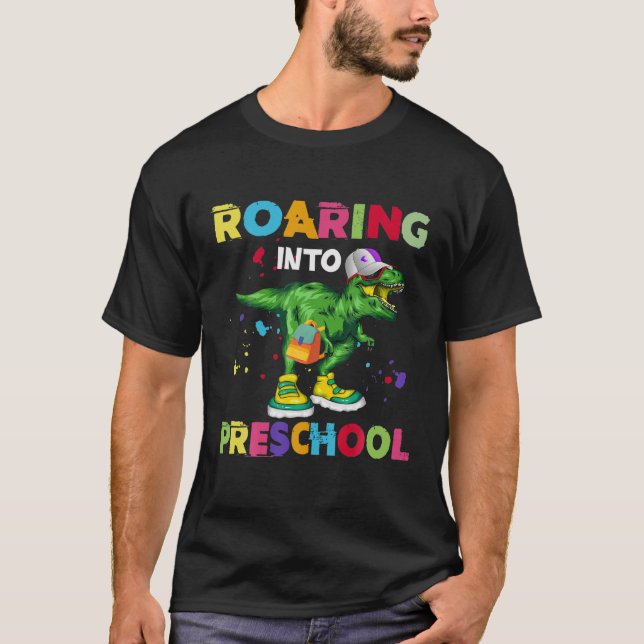 Camiseta Voltando Ao Dinossauro Da Escola Pré-K De Volta À  (Frente)