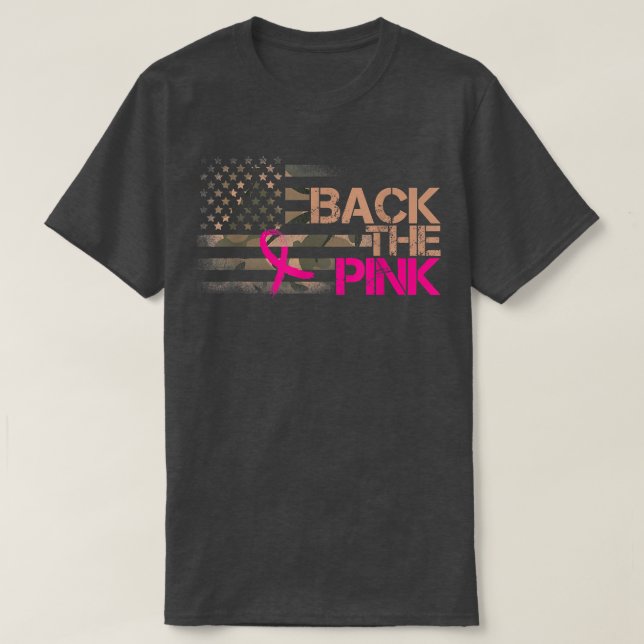 Camiseta Voltar À Camada De Fita Cor-De-Rosa Bandeira Ameri (Frente do Design)