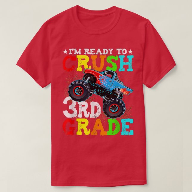 Camiseta Voltar À Escola Pronta Para Esmagar O Monstro Do 3 (Frente do Design)