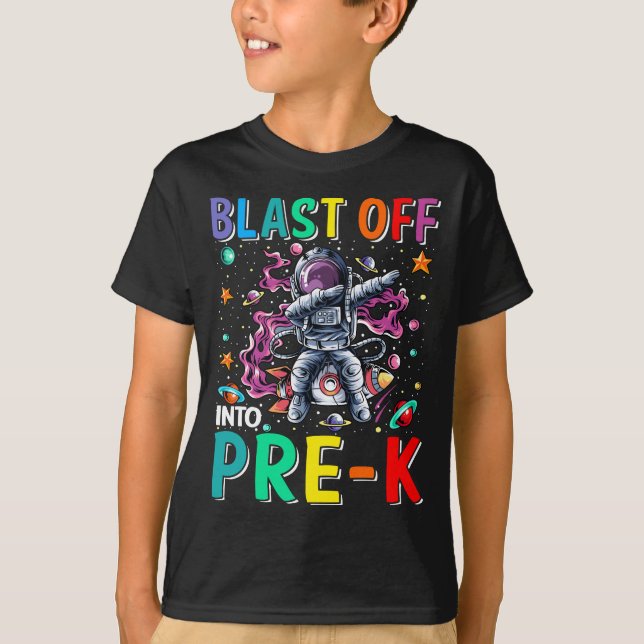 Camiseta Voltar Ao Foguete Pré-K De Volta À Escola (Frente)