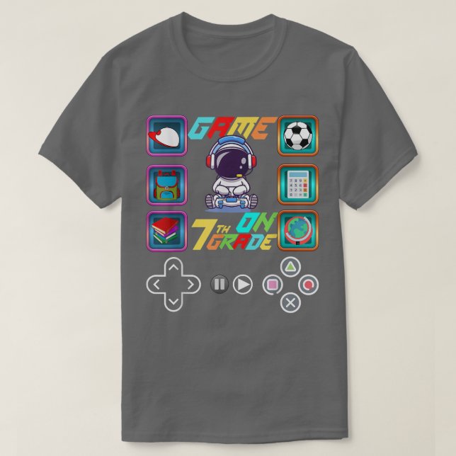 Camiseta Voltar ao Jogo 7 do Astronauta Escolar ao Desbloqu (Frente do Design)