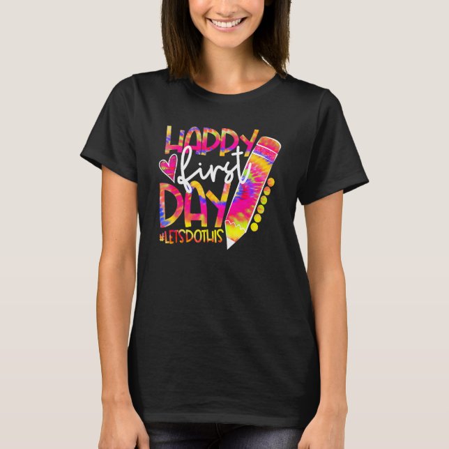 Camiseta Voltar às Cores de Lápis da Escola Tingidas Feliz  (Frente)