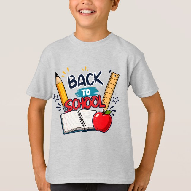 Camiseta Voltar às Escolas Lápis Régua Livro Design Apple (Frente)