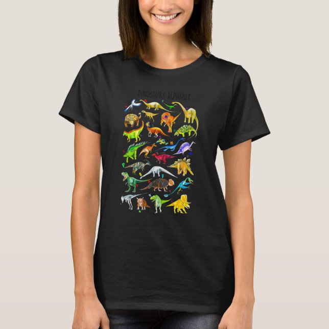 Camiseta Voltar Às Escolas Tipos De Dinossauros Identifica  (Frente)