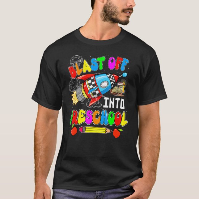 Camiseta Voltar Para A Equipe Do Foguete Da Pré-Escola (Frente)