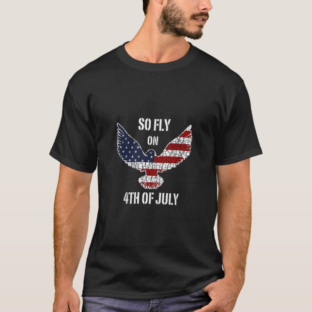 Camiseta Voo 4 de julho Bandeira Americana da Águia 4 de ju (Frente)