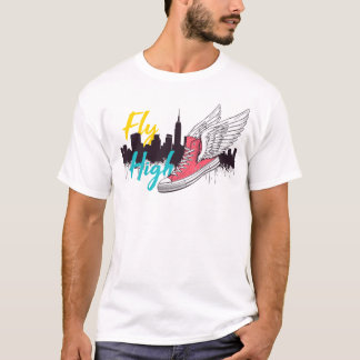 Camiseta Voo alto - Pintor das asas e Skyline de Nova York