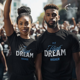 Camiseta Voo Alto Sonho Mais alto Aviação Inspiração Typo