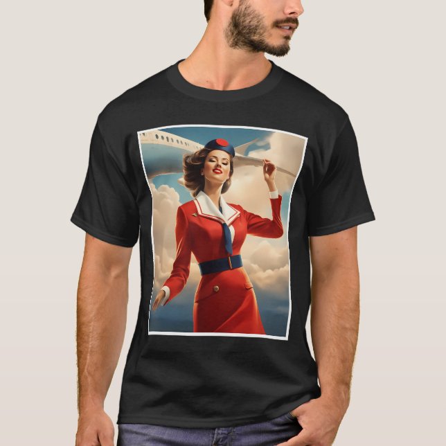 Camiseta Voo Da Elegância: Stewardese Escandinava Appare (Frente)